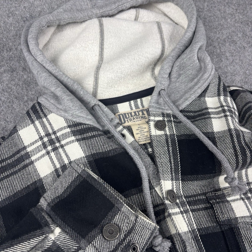 Duluth‎ Trading Co Hooded Flannel Jacket Mens Large Plaid Snap Front Workwear